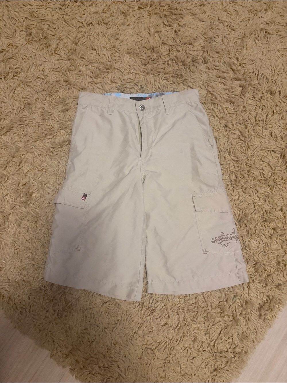 Quiksilver Boys Khaki Shorts with Light Blue and Red Logo
